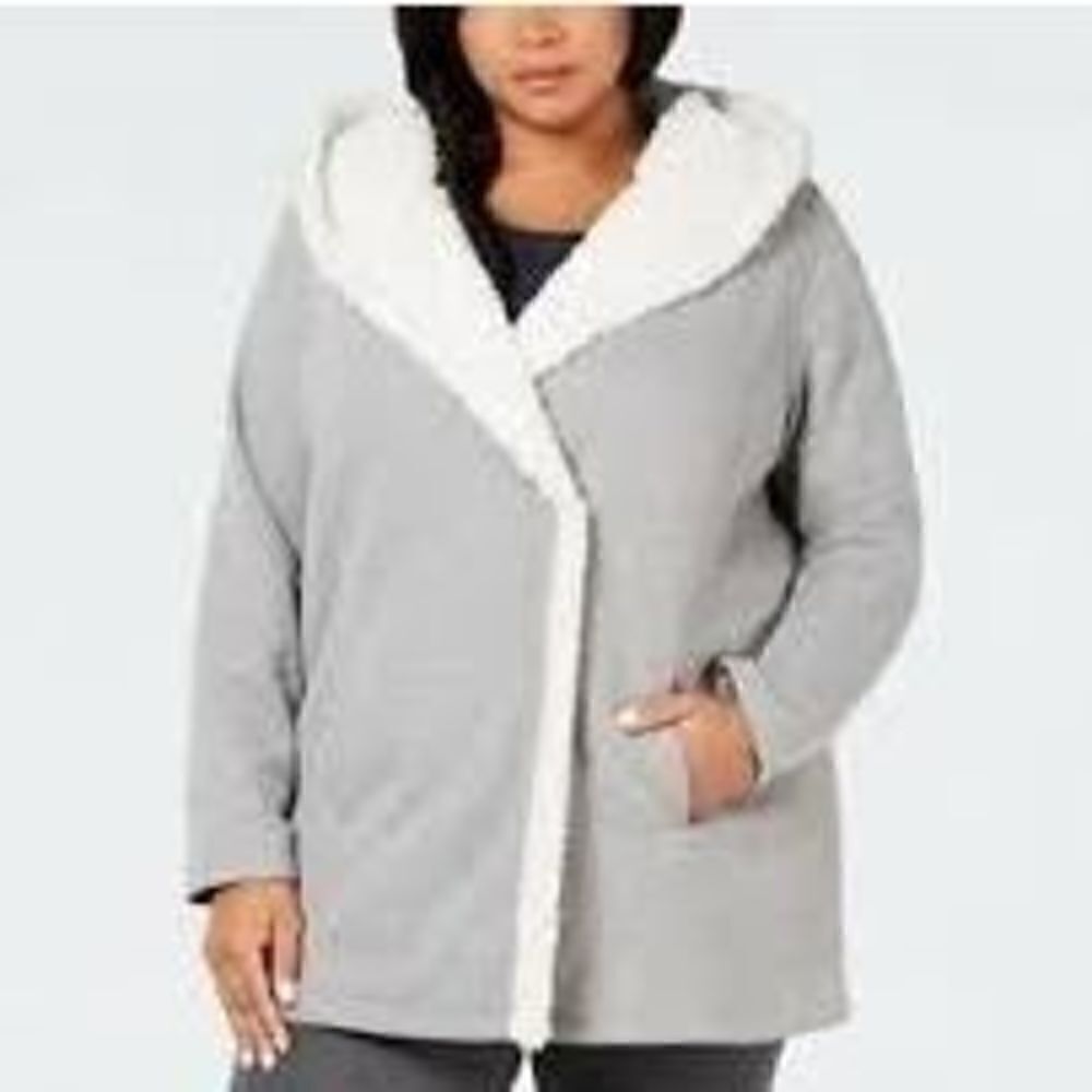 Ideology Grey Cotton Coat with Faux Shearing and Hood- Small